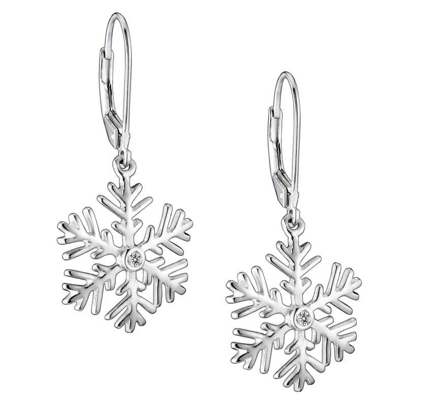 Lab Created Sterling Silver with Clear Cubic Zirconia Snowflake Leverback Drop Earrings
