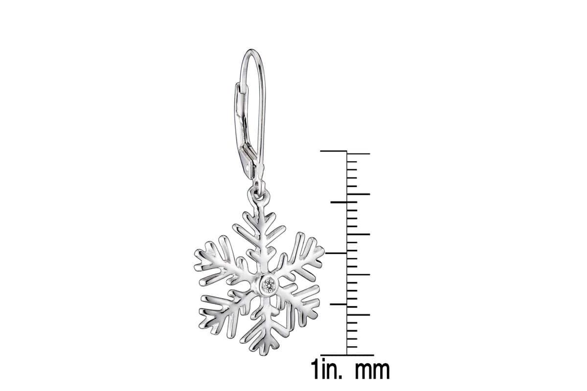Lab Created Sterling Silver with Clear Cubic Zirconia Snowflake Leverback Drop Earrings