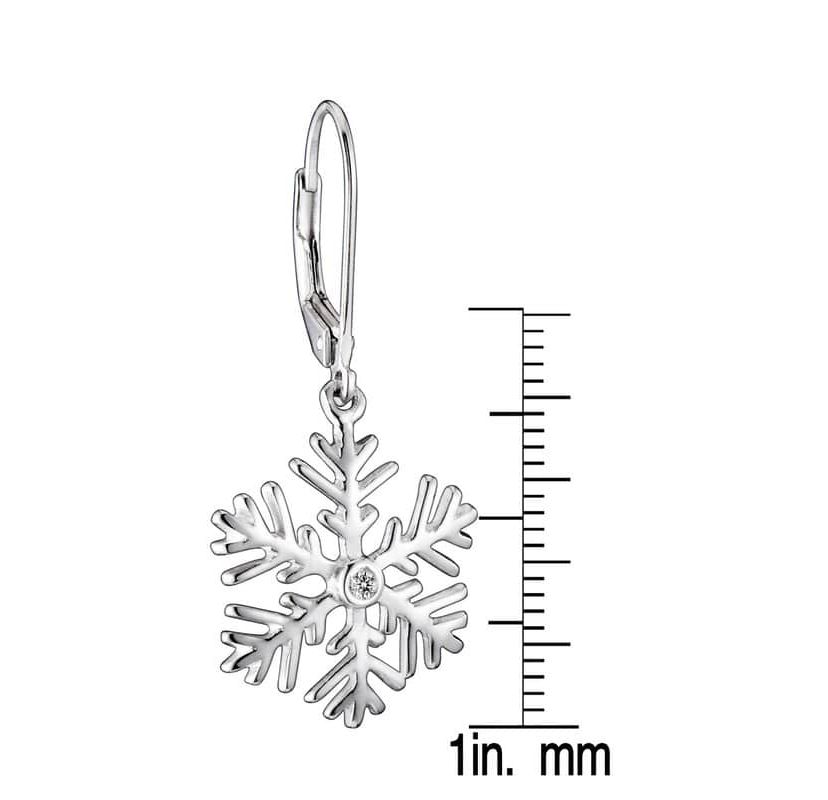 Lab Created Sterling Silver with Clear Cubic Zirconia Snowflake Leverback Drop Earrings