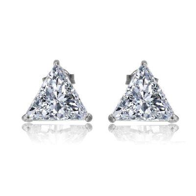 Rozzato Lab Created Sterling Silver with Clear Large Cubic Zirconia Triangle Earrings