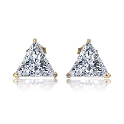 Rozzato Lab Created Sterling Silver with Clear Large Cubic Zirconia Triangle Earrings, Gold
