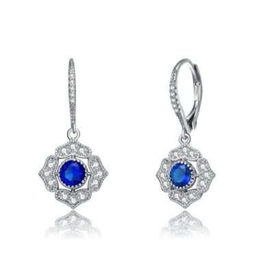 Rozzato Lab Created Sterling Silver White Gold Plated with Round Colored Cubic Zirconia Petal Flower Style Earrings