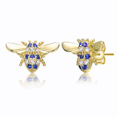 Rozzato Lab Created Sterling Silver Mini 7MM 14K Gold Plated with Colored Cubic Zirconia Pave Wasp Stud Earrings