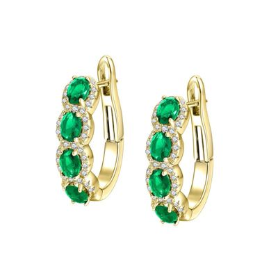 Rozzato Lab Created Sterling Silver 14K Gold Plated with Colored Cubic Zirconia Oblong Hoop Spring Lock Earrings