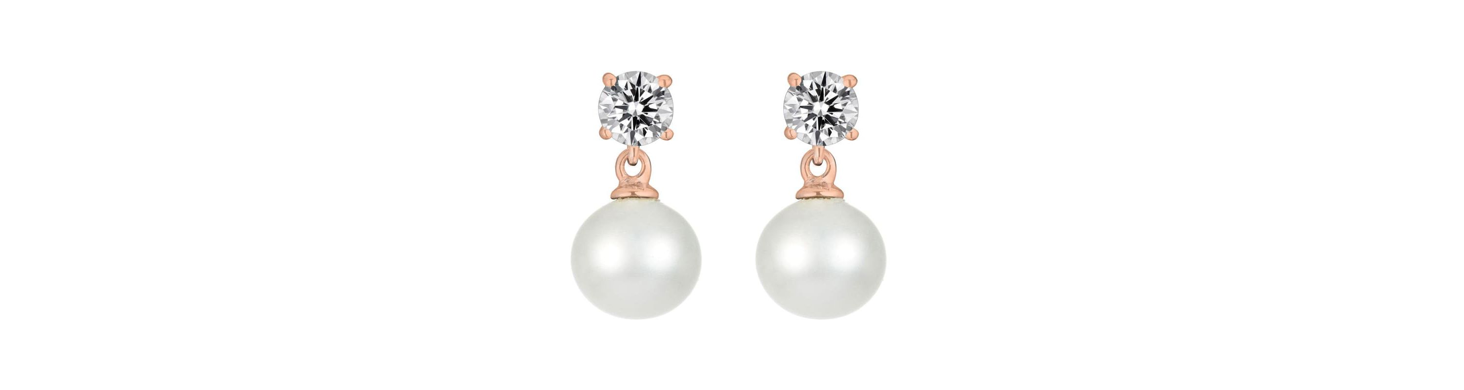 Lab Created Sterling Silver with Clear Cubic Zirconia & White Pearl Drop Earrings