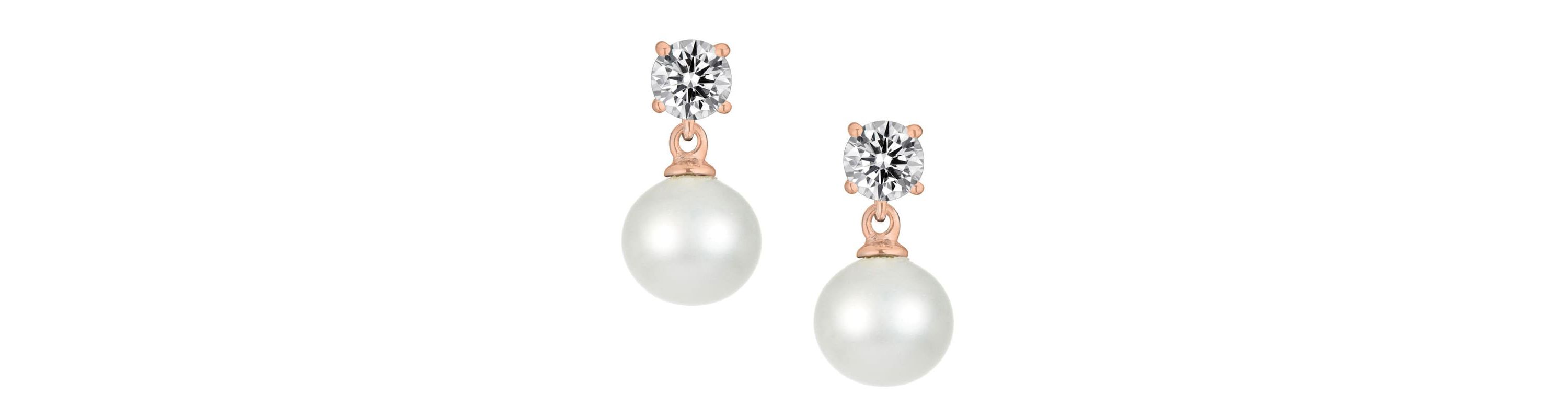 Lab Created Sterling Silver with Clear Cubic Zirconia & White Pearl Drop Earrings