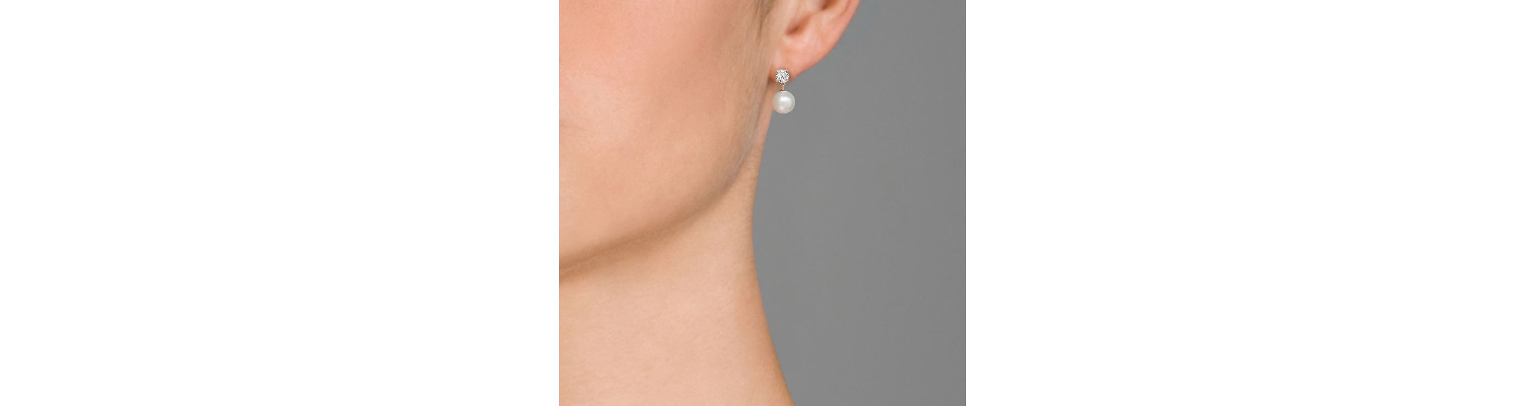 Lab Created Sterling Silver with Clear Cubic Zirconia & White Pearl Drop Earrings