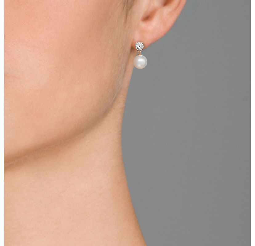 Lab Created Sterling Silver with Clear Cubic Zirconia & White Pearl Drop Earrings