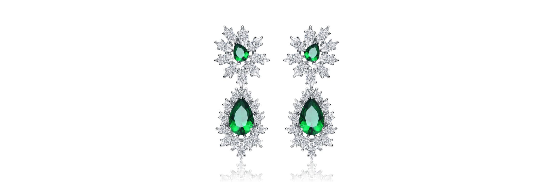 Lab Created Sterling Silver White Gold Plated with Colored Cubic Zirconia Drop Earrings