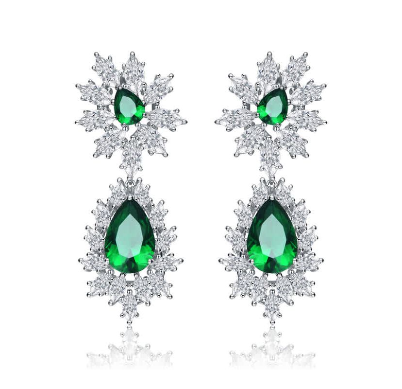 Lab Created Sterling Silver White Gold Plated with Colored Cubic Zirconia Drop Earrings