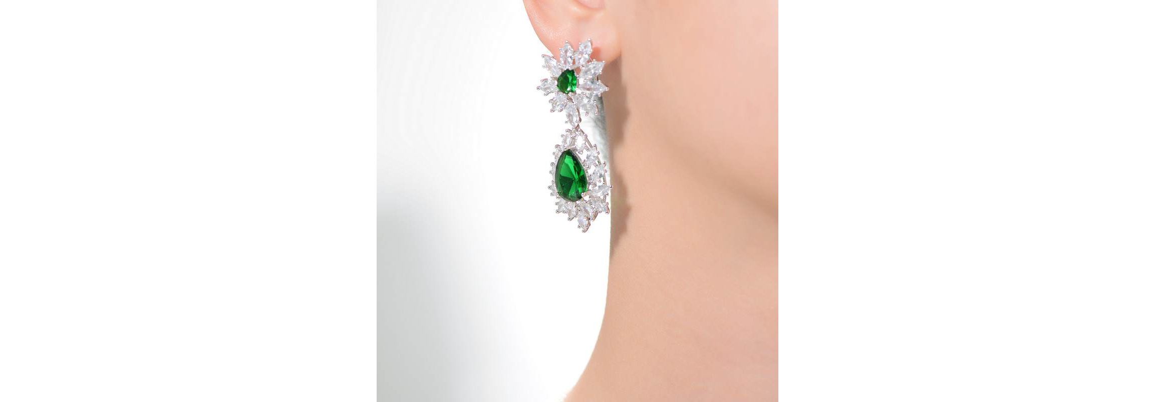 Lab Created Sterling Silver White Gold Plated with Colored Cubic Zirconia Drop Earrings