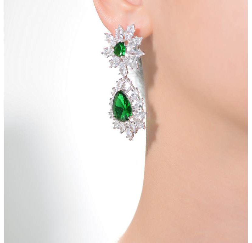 Lab Created Sterling Silver White Gold Plated with Colored Cubic Zirconia Drop Earrings