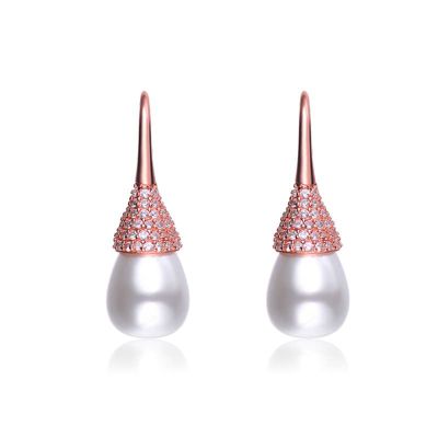 Rozzato Lab Created Sterling Silver with Clear Cubic Zirconia & Pearl Bulb Earrings, Pink
