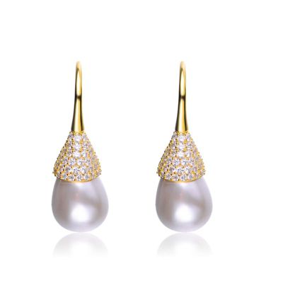 Rozzato Lab Created Sterling Silver with Clear Cubic Zirconia & Pearl Bulb Earrings
