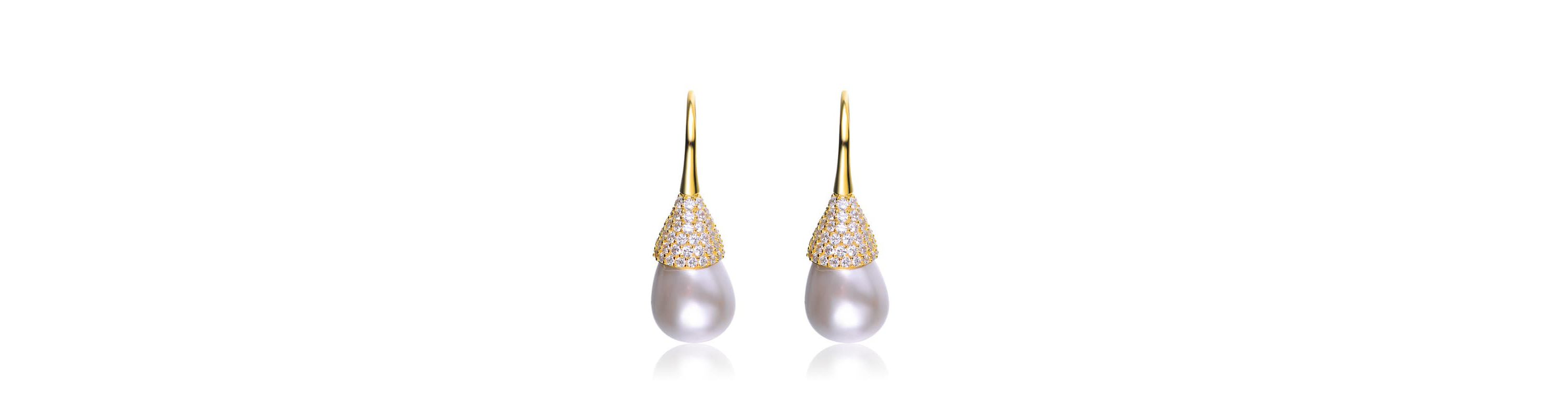 Lab Created Sterling Silver with Clear Cubic Zirconia & Pearl Bulb Earrings