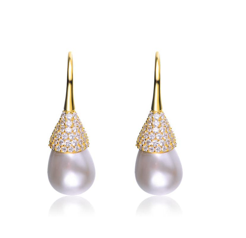 Lab Created Sterling Silver with Clear Cubic Zirconia & Pearl Bulb Earrings