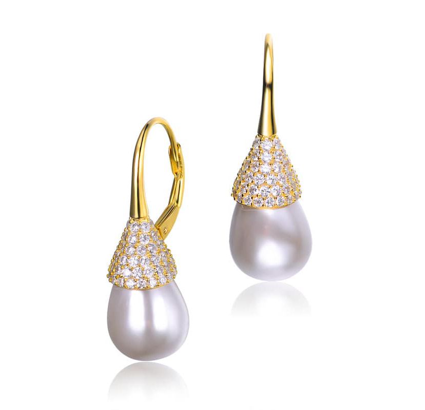 Lab Created Sterling Silver with Clear Cubic Zirconia & Pearl Bulb Earrings