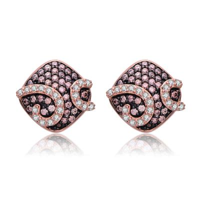 Rozzato Lab Created Sterling Silver with Clear Cubic Zirconia Swirls Square Stud Earrings, Black