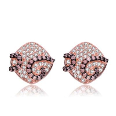 Rozzato Lab Created Sterling Silver with Clear Cubic Zirconia Swirls Square Stud Earrings