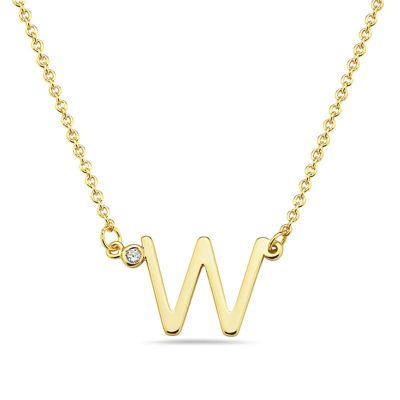 Rozzato Lab Created 14K Gold Plated with Clear Cubic Zirconia Initial Necklace