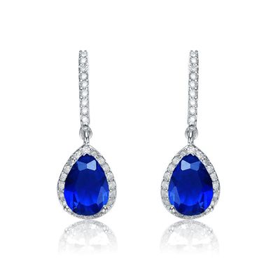 Rozzato Lab Created Sterling Silver with Colored Cubic Zirconia Teardrop Earrings, Blue