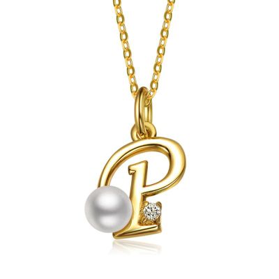 Rozzato Lab Created Kids/Teens Personalized 14K Gold Plated with Initial Pearl Pendant Necklace