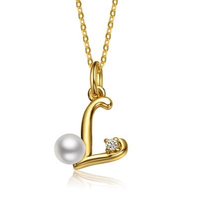 Rozzato Lab Created Kids/Teens Personalized 14K Gold Plated with Initial Pearl Pendant Necklace