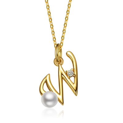Rozzato Lab Created Kids/Teens Personalized 14K Gold Plated with Initial Pearl Pendant Necklace