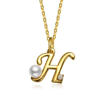 Rozzato Lab Created Kids/Teens Personalized 14K Gold Plated with Initial Pearl Pendant Necklace