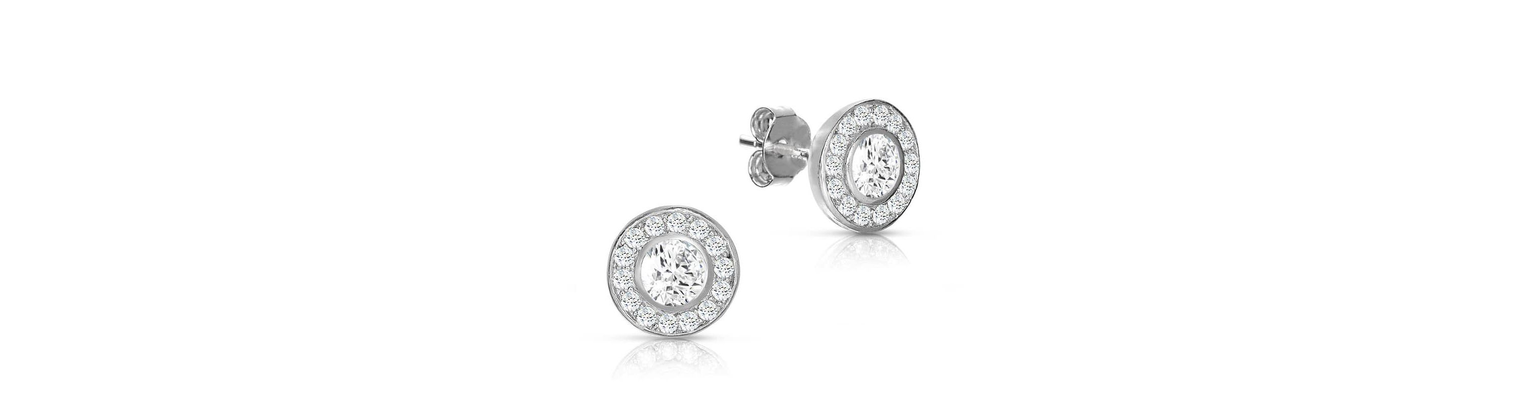 Lab Created Sterling Silver with Clear Cubic Zirconia Halo Stud Earrings