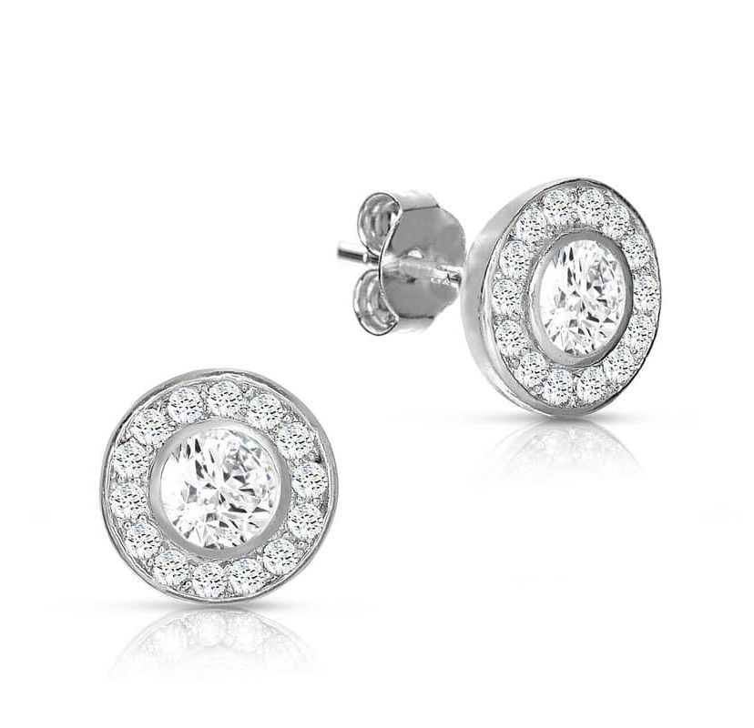 Lab Created Sterling Silver with Clear Cubic Zirconia Halo Stud Earrings