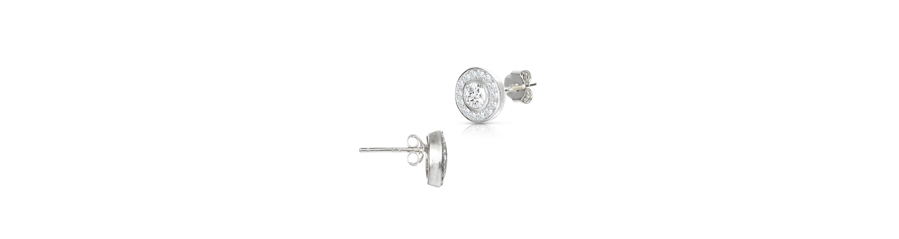 Lab Created Sterling Silver with Clear Cubic Zirconia Halo Stud Earrings