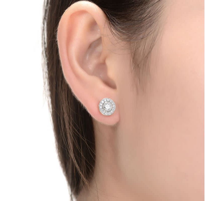 Lab Created Sterling Silver with Clear Cubic Zirconia Halo Stud Earrings
