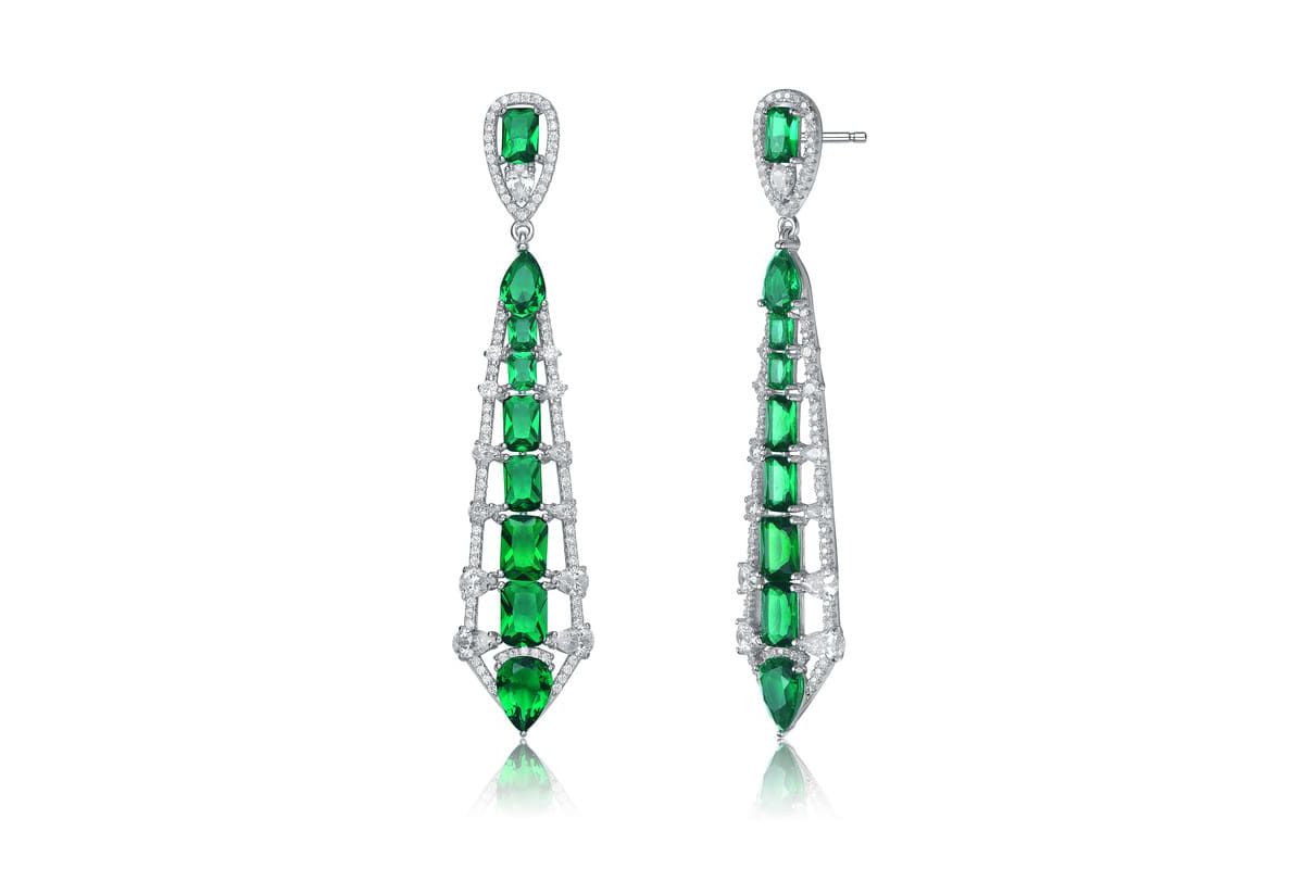 Lab Created Sterling Silver White Gold Plating with Colored Cubic Zirconia Ladder Style Dangle Earrings