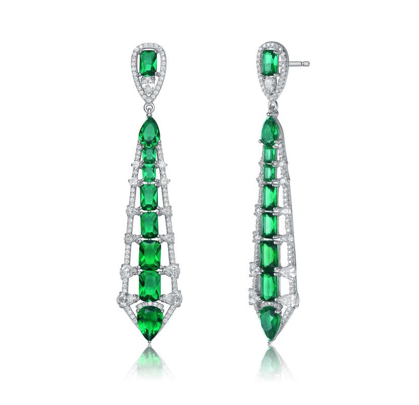 Lab Created Sterling Silver White Gold Plating with Colored Cubic Zirconia Ladder Style Dangle Earrings