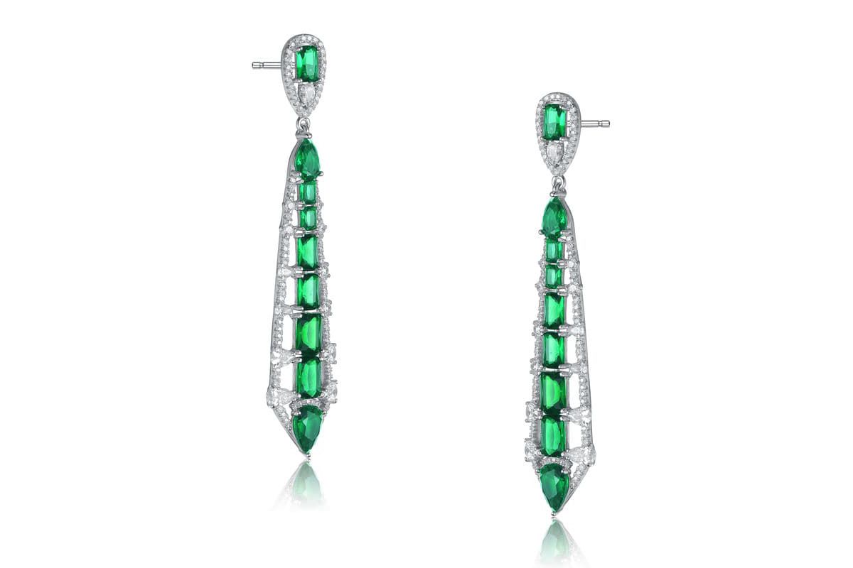 Lab Created Sterling Silver White Gold Plating with Colored Cubic Zirconia Ladder Style Dangle Earrings