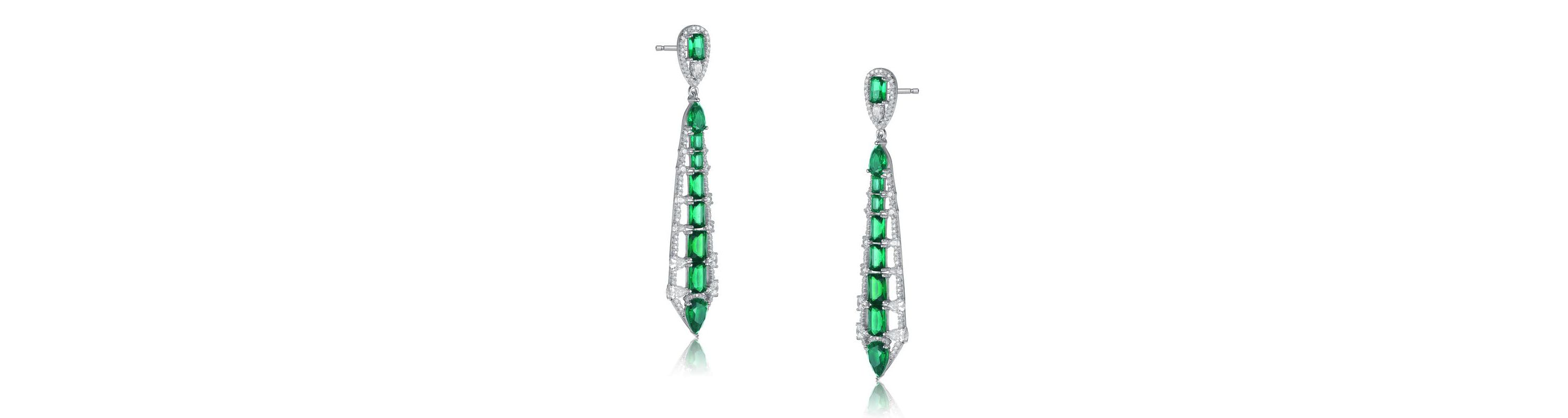 Lab Created Sterling Silver White Gold Plating with Colored Cubic Zirconia Ladder Style Dangle Earrings
