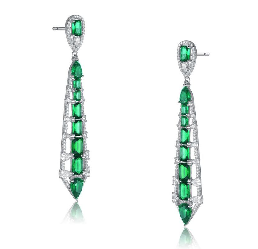 Lab Created Sterling Silver White Gold Plating with Colored Cubic Zirconia Ladder Style Dangle Earrings