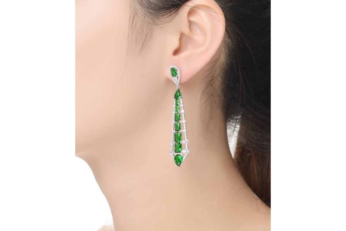 Lab Created Sterling Silver White Gold Plating with Colored Cubic Zirconia Ladder Style Dangle Earrings