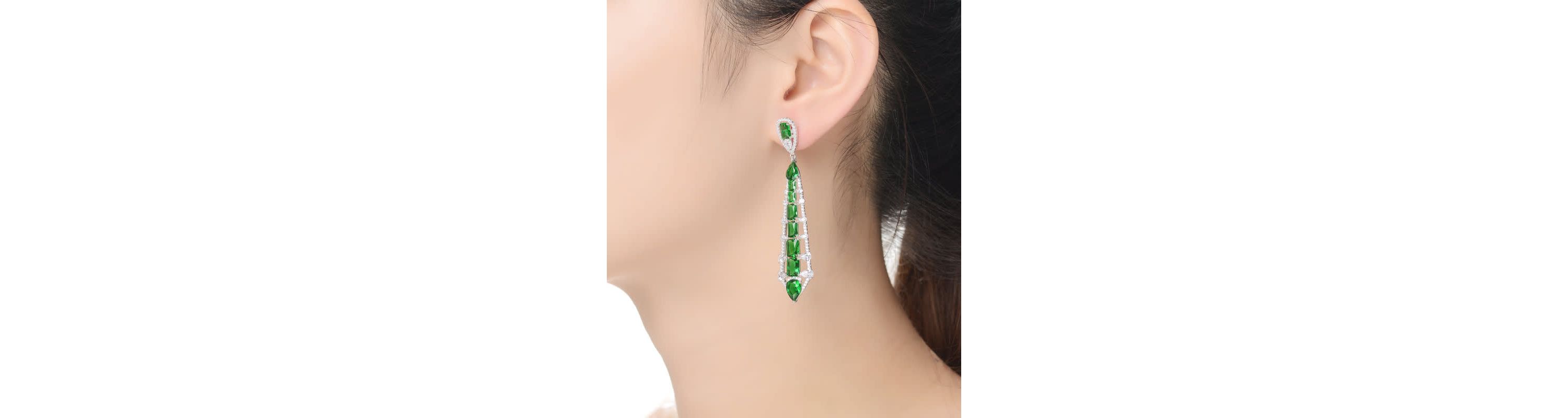 Lab Created Sterling Silver White Gold Plating with Colored Cubic Zirconia Ladder Style Dangle Earrings