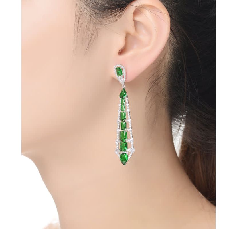 Lab Created Sterling Silver White Gold Plating with Colored Cubic Zirconia Ladder Style Dangle Earrings