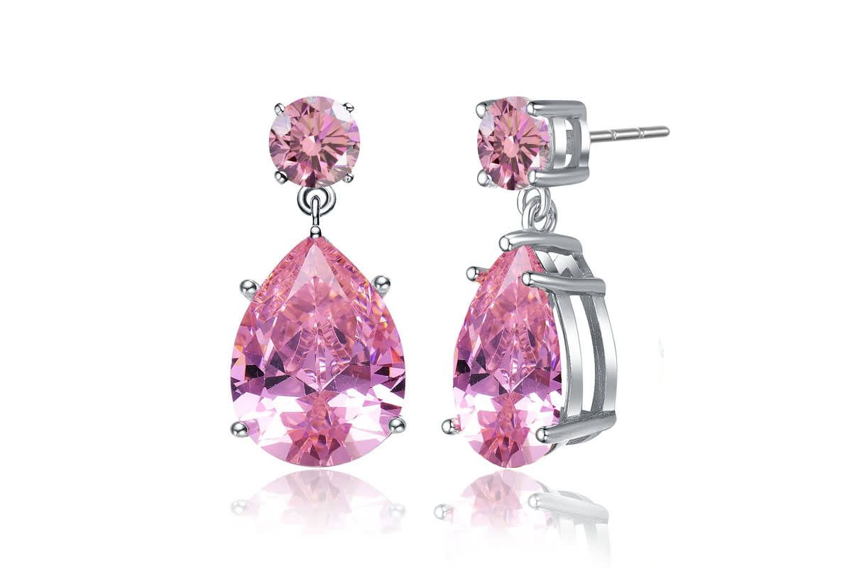 Lab Created Sterling Silver White Gold Plating with Colored Oval Shaped Cubic Zirconia Accent Drop Earrings