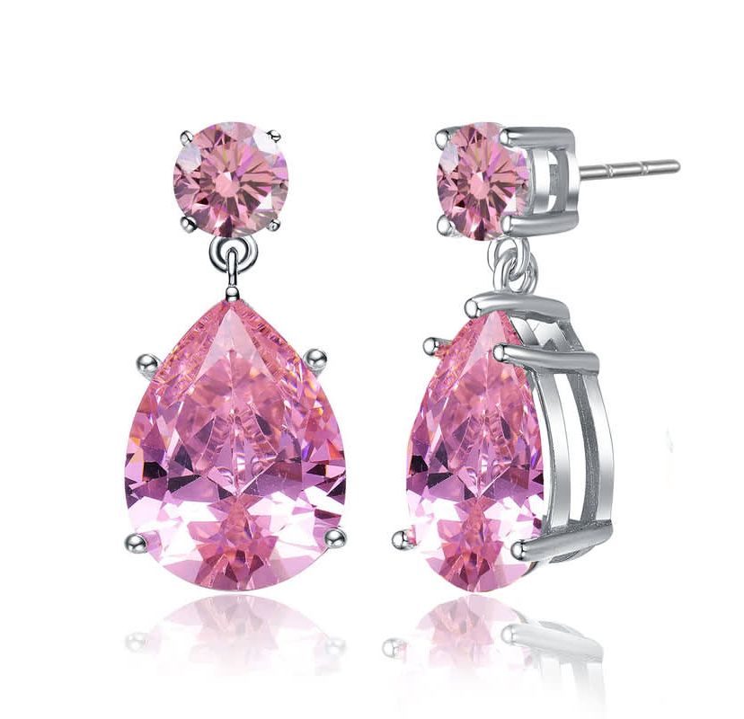 Lab Created Sterling Silver White Gold Plating with Colored Oval Shaped Cubic Zirconia Accent Drop Earrings