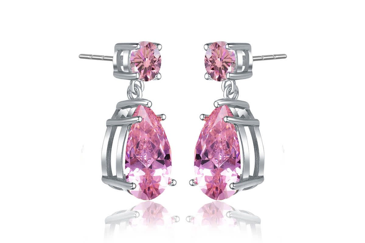 Lab Created Sterling Silver White Gold Plating with Colored Oval Shaped Cubic Zirconia Accent Drop Earrings