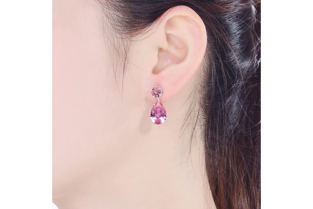 Lab Created Sterling Silver White Gold Plating with Colored Oval Shaped Cubic Zirconia Accent Drop Earrings