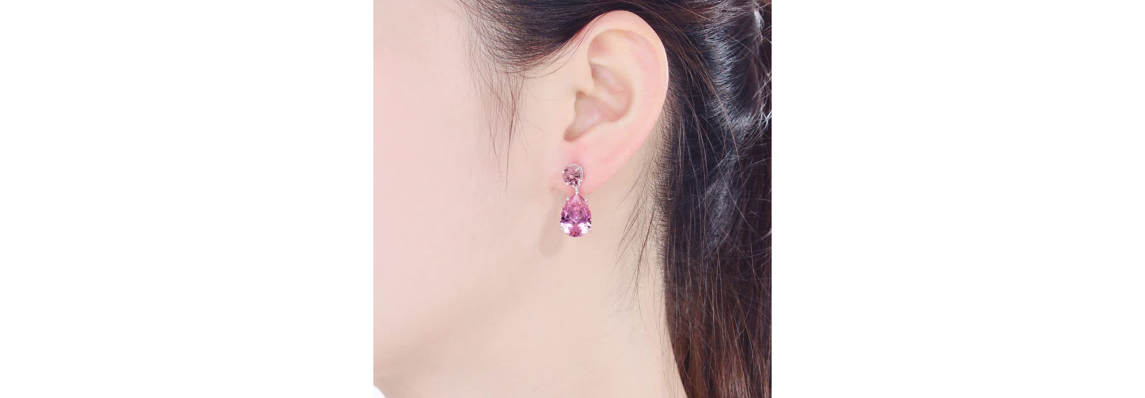 Lab Created Sterling Silver White Gold Plating with Colored Oval Shaped Cubic Zirconia Accent Drop Earrings