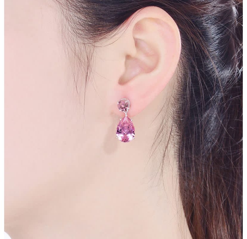 Lab Created Sterling Silver White Gold Plating with Colored Oval Shaped Cubic Zirconia Accent Drop Earrings