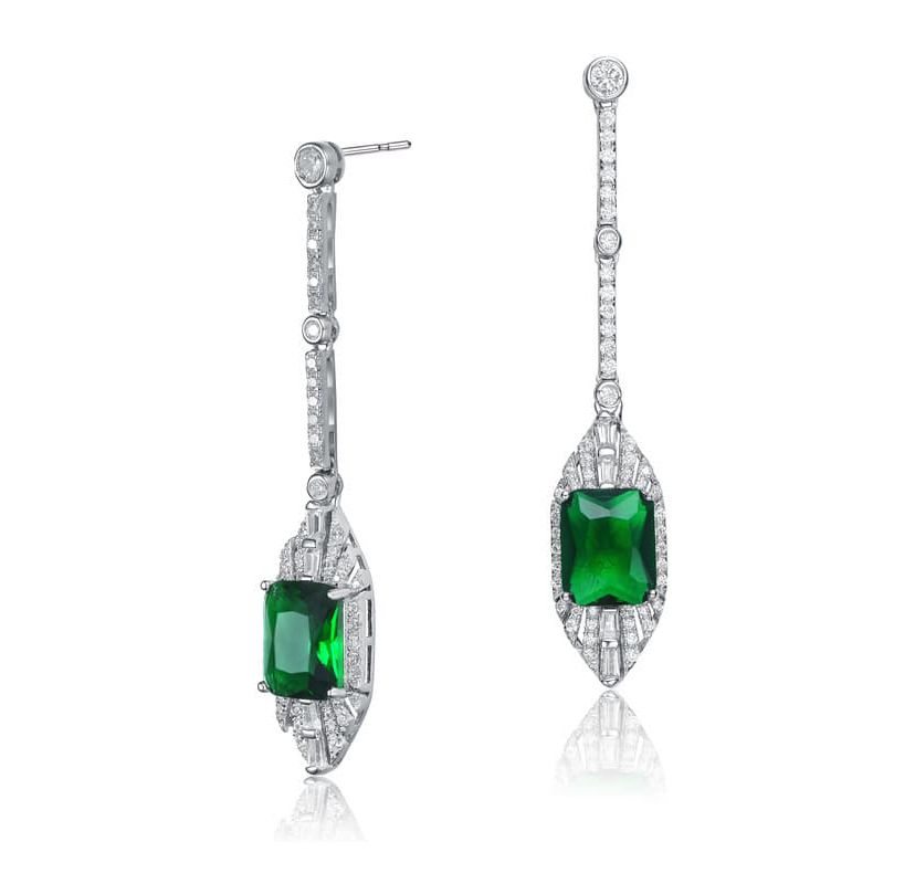 Lab Created Sterling Silver White Gold Plated with Colored Cubic Zirconia Drop Earrings