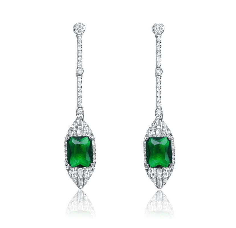 Lab Created Sterling Silver White Gold Plated with Colored Cubic Zirconia Drop Earrings