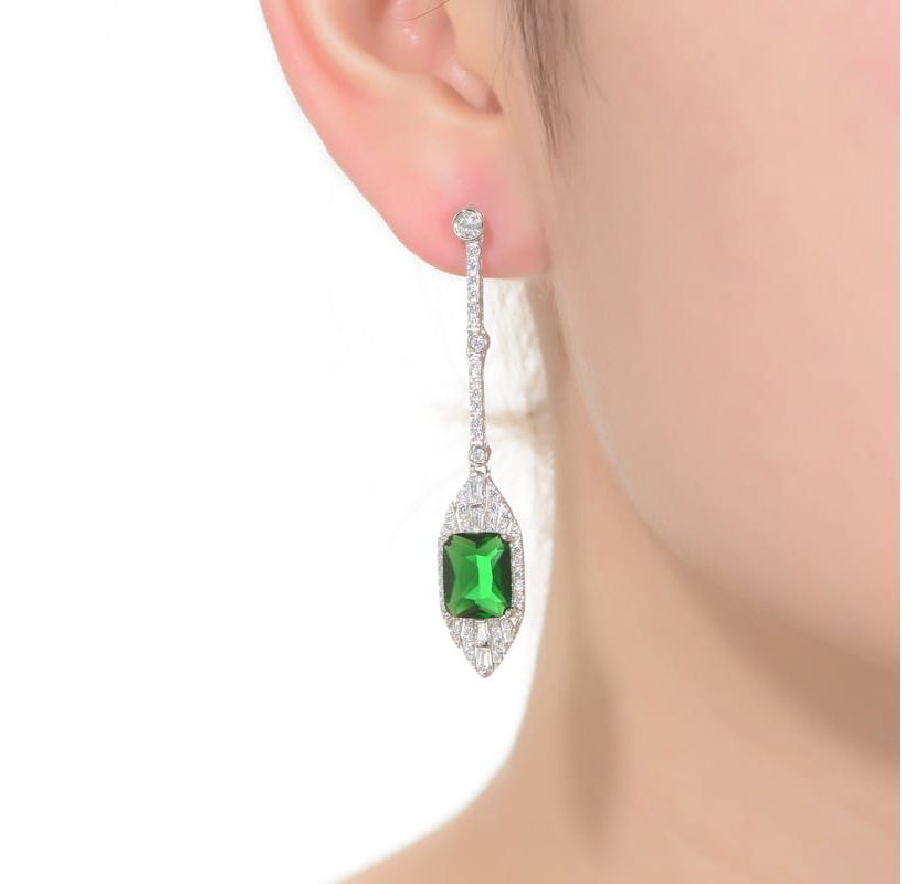 Lab Created Sterling Silver White Gold Plated with Colored Cubic Zirconia Drop Earrings